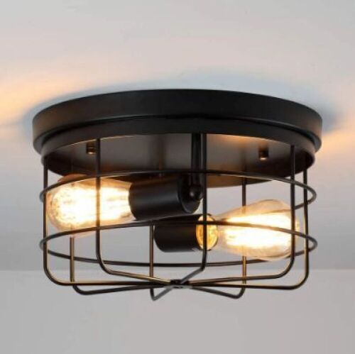 Lot of (2) Industrial Vintage Metal Round Pendant Lamp Semi Flush Mount Ceiling Light Shade Without Bulb - Lot 843