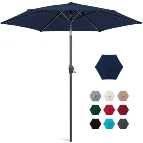 Outdoor Market Patio Umbrella w/ Push Button Tilt, Crank Lift - 7.5ft  - Lot 1195