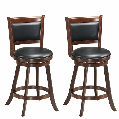 Set Of 2 24" Swivel Counter Upholstered Seat Wooden Dining Chairs-24" - Lot 23