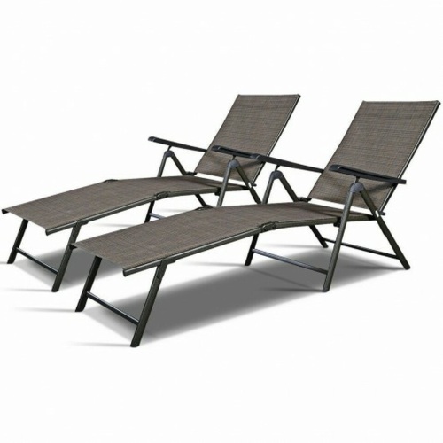 2 Piece Patio Furniture Adjustable Pool Chaise Lounge Chair Outdoor Recliner - Lot 26