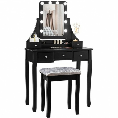 Vanity Dressing Table Set With 10 Dimmable Bulbs And Cushioned Stool - Lot 27