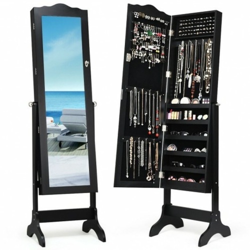 Mirrored Lockable Jewelry Cabinet Armoire Organizer Storage Box - Lot 36