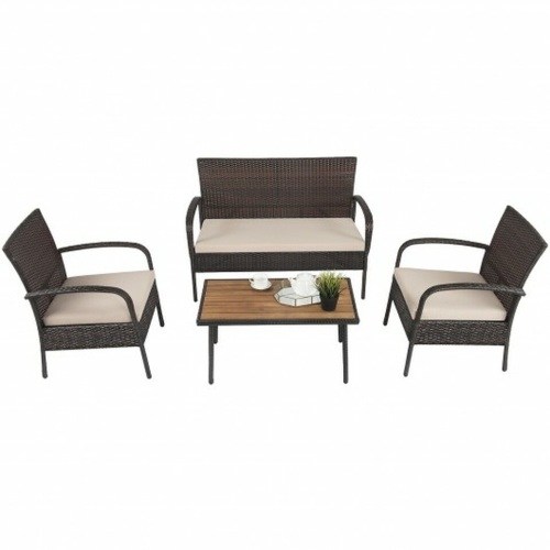 4 Piece Patio Rattan Outdoor Conversation Set With Cushions - Lot 37