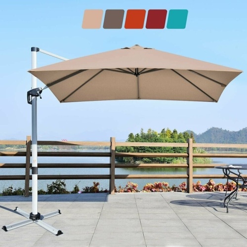 10 Ft 360 Degree Tilt Aluminum Square Patio Offset Cantilever Umbrella - Lot 45