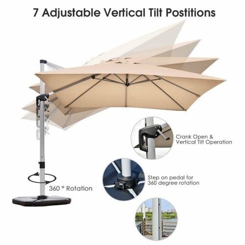 10 Ft 360 Degree Tilt Aluminum Square Patio Offset Cantilever Umbrella - Lot 56