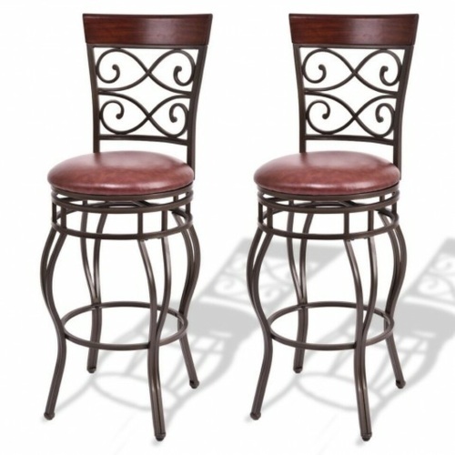 360 Degree Swivel Bar Stools Set Of 2 With Leather Padded Seat - Lot 63