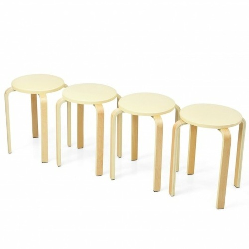 Set Of 4 Bentwood Round Stool Stackable Dining Chair With Padded Seat - Lot 69