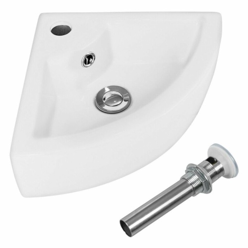Bathroom Corner Ceramic Vessel Sink With Overflow And Faucet Hole - Lot 90