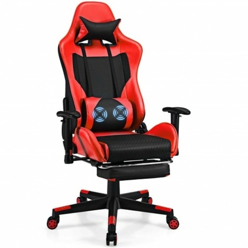 Pu Leather Gaming Chair With Usb Massage Lumbar Pillow And Footrest - Lot 107