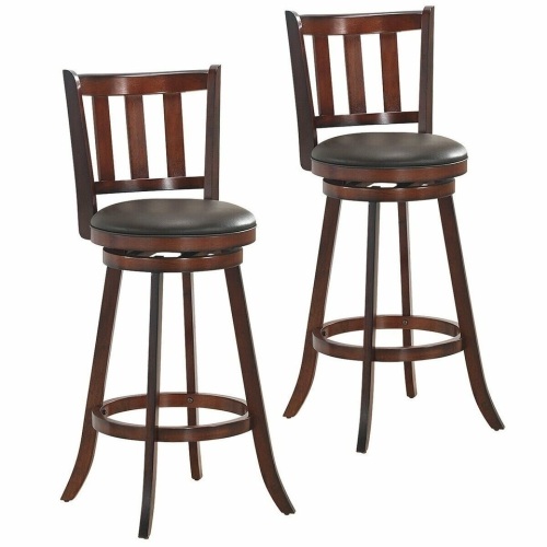 Set Of 2 Bistro Leather Padded Swivel Bar Stool-31" - Lot 133