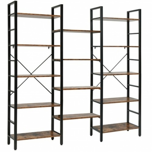 Vintage Triple Wide 5-Tier Bookcase Large Bookshelf Display Storage Shelf - Lot 137