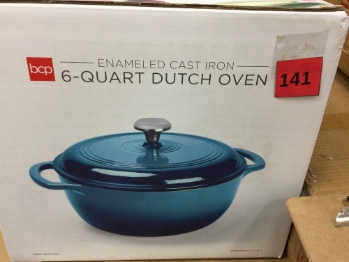6qt Non-Stick Enamel Cast-Iron Dutch Oven Kitchen Cookware w/ Side Handles - Lot 141
