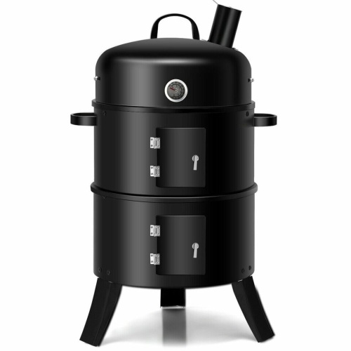 3-In-1 Portable Round Charcoal Smoker Bbq Grill Built-In Thermometer - Lot 196