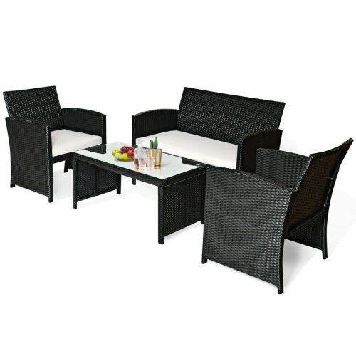 4 Pcs Wicker Conversation Furniture Set Patio Sofa And Table Set - Lot 220