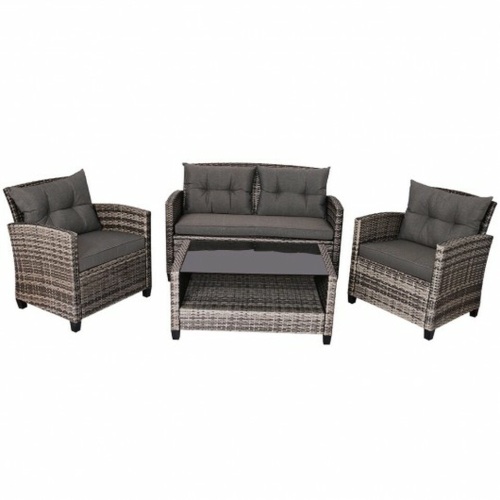 4Pcs Patio Rattan Furniture Set Coffee Table Cushioned Sofa - Partial Set Box 2/3 - Lot 267