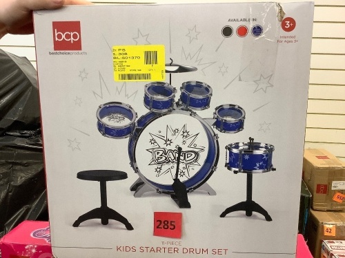 11-Piece Kids Beginner Drum Percussion Musical Instrument Toy Set - Lot 285