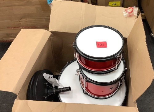 Kids Beginner 3-Piece Drum, Musical Instrument Set w/ Sticks, Stool, Pedal - Lot 325