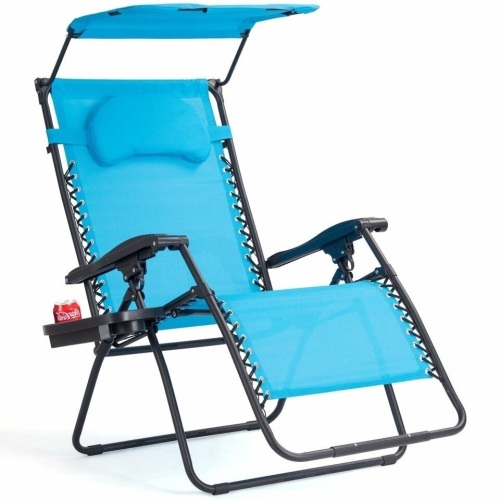 Folding Recliner Lounge Chair W/ Shade Canopy Cup Holder - Lot 370