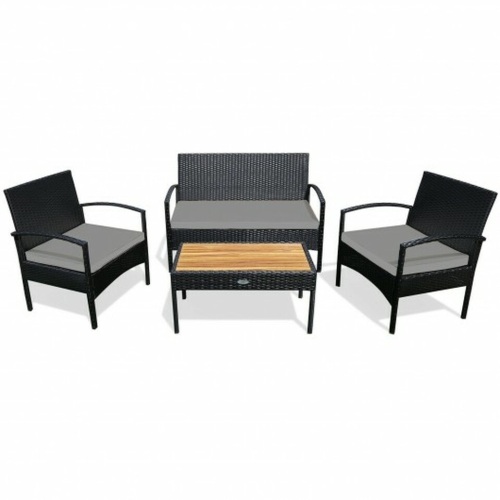 4 Pcs Patio Rattan Furniture Set Sofa Chair Coffee Table With Cushion - Lot 408