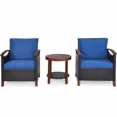 3 Pcs Solid Wood Frame Patio Rattan Furniture Set - Lot 438