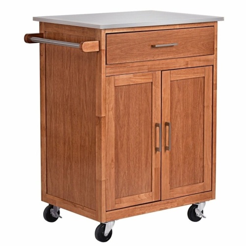 Wooden Kitchen Rolling Storage Cabinet With Stainless Steel Top - Lot 441
