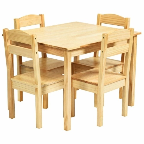 5 Pcs Kids Pine Wood Table Chair Set - Lot 442