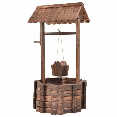 Outdoor Wooden Wishing Well Planter Bucket - Lot 373