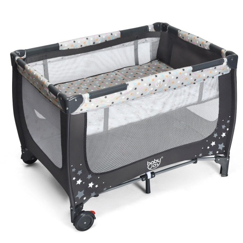 Portable Baby Playard Playpen Nursery Center w/ Mattress Foldable Design Grey - Lot 382