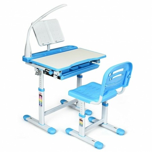 Adjustable Kids Desk Chair Set With Lamp And Bookstand-Blue HW65819BL - Lot 397