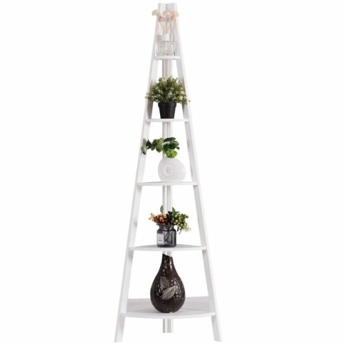 5 Tier Floor Corner Stand Ladder Shelves Bookshelf - Lot 405