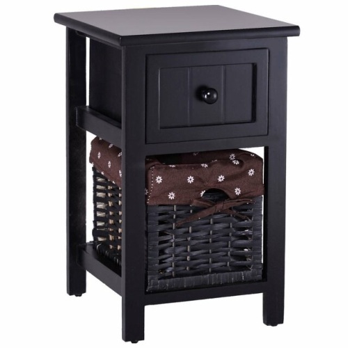 2 Tier 1 Drawer Bedside Organizer Wood Nightstand W/ Basket - Lot 433