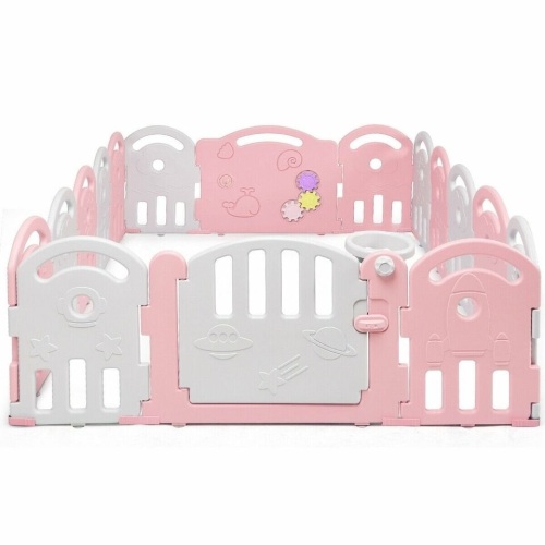 16-Panel Baby Playpen With Music Box & Basketball Hoop - Lot 450