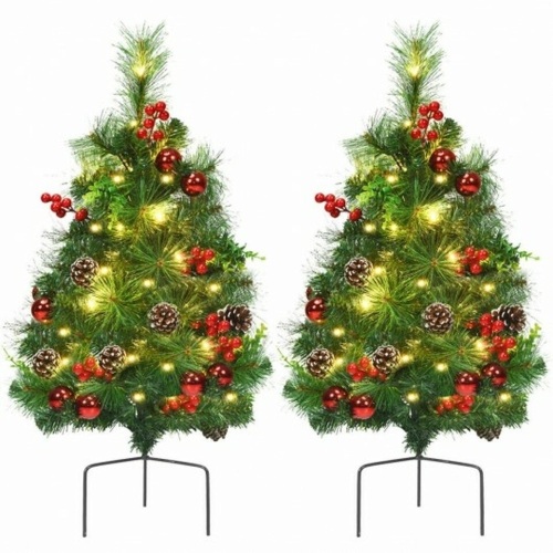 Set Of 2 24" Battery Powered Pre-Lit Pathway Holiday Christmas Trees - Lot 494