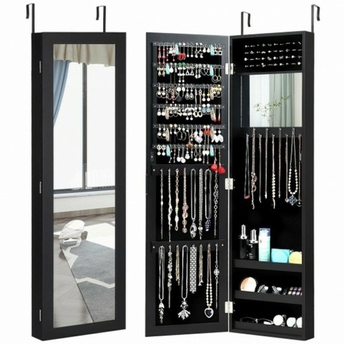 Wall Door Mounted Mirrored Jewelry Cabinet Storage Organizer - Lot 508