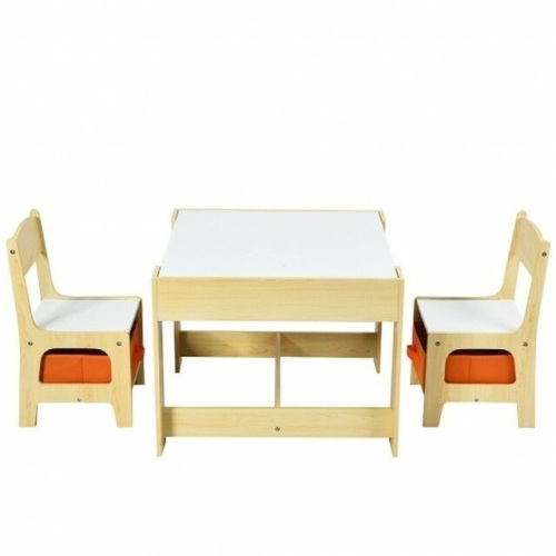 Kids Table Chairs Set With Storage Boxes Blackboard Whiteboard Drawing - Lot 509
