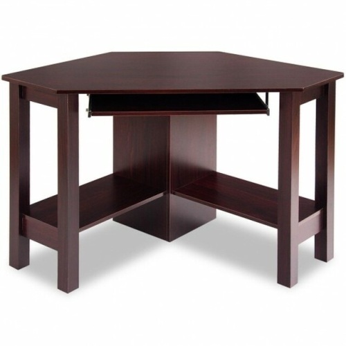 Wooden Study Computer Corner Desk With Drawer-Coffee - Lot 533