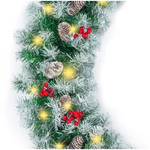 Pre-Lit Pre-Decorated Garland w/ 200 Partially Flocked Tips, 50 Lights - 9ft - Lot 535