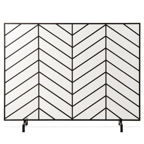 Single Panel Iron Chevron Fireplace Screen w/ Antique Finish - 38x31in - Lot 550