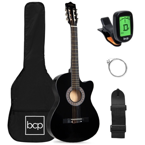 Beginner Acoustic Cutaway Guitar Set w/ Case, Strap, Capo - 38in - Lot 571