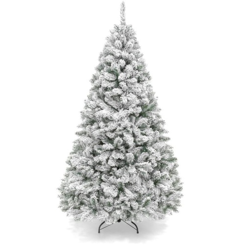 Premium Snow Flocked Artificial Pine Christmas Tree w/ Foldable Metal Base - 6ft - Lot 576