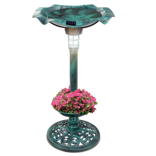Solar Lighted Bird Bath w/ Planter - Lot 676