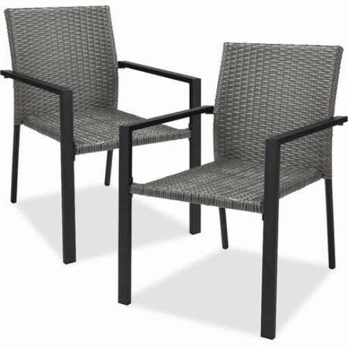 Set of 2 Stackable Wicker Chairsw/ Armrests, Steel Accent Furniture - Lot 718