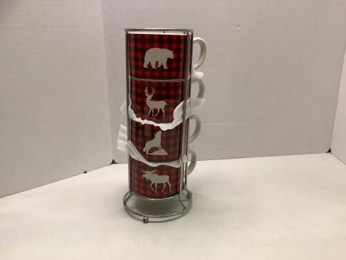 Set of 4 Ceramic Cups with Stand, Appears New - Lot 378