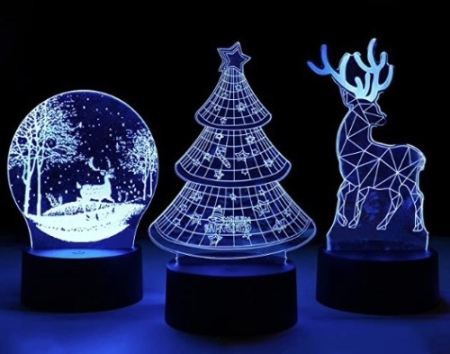 3 Piece Christmas 3D Optical Illusion Lamp, Powers Up, Appears New - Lot 186