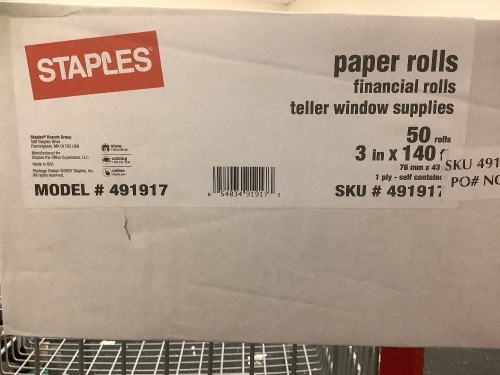 Box of Staples Paper Rolls, Appears New - Lot 369
