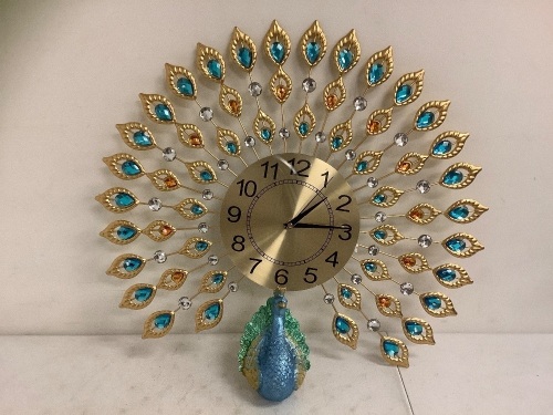 Peacock Large Wall Clock, Untested, Appears new - Lot 587