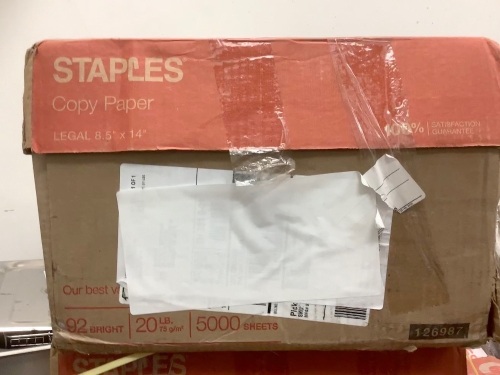 Box of Staples Copy Paper, 8.5x14, Appears New - Lot 635