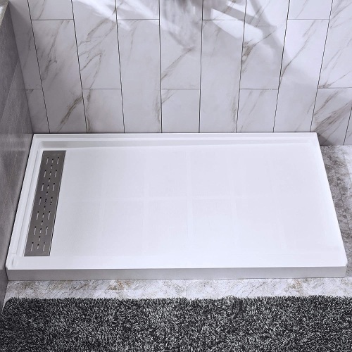 WOODBRIDGE Shower Base 60" L x 34" W x 4" H, Left Drain, White, SBR6034-1000L   - Lot 32