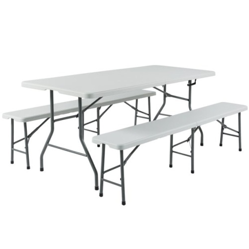 3-Piece 6ft Portable Folding Weather-Resistant Resin Table and Bench Set Combo   - Lot 94