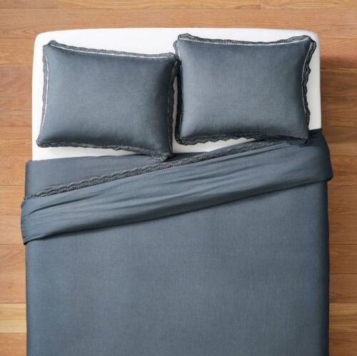 Case of (3) Lace Border Cotton Slub Duvet & Sham Set, Slate Blue, California King  - Lot 102